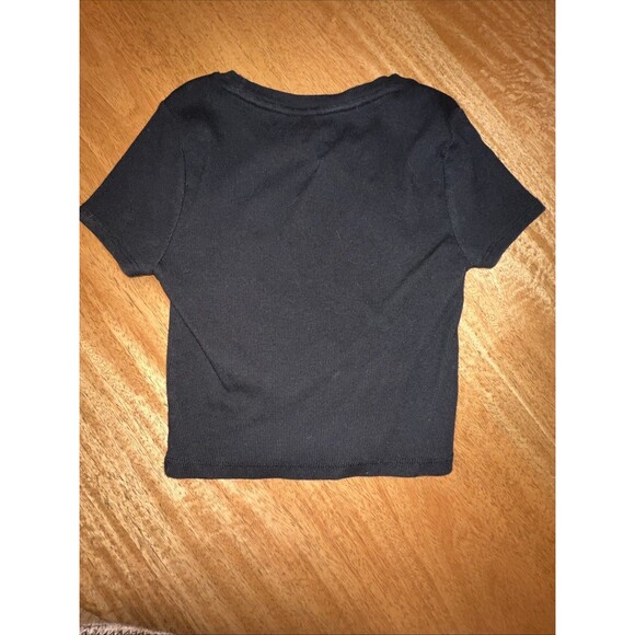 NIRVANA Flower Smiley Face Band Logo Ribbed T-Shirt Sz Juniors Medium Black - Picture 5 of 5